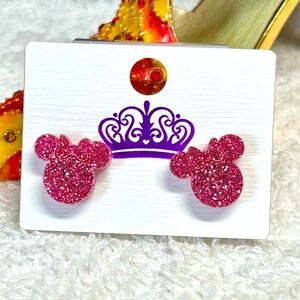Pink Glitter Mouse Ears Kids Earrings
